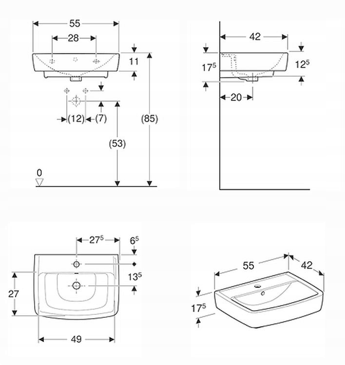 Specyfikacja techniczna umywalki KOŁO Rekord 55x42 cm