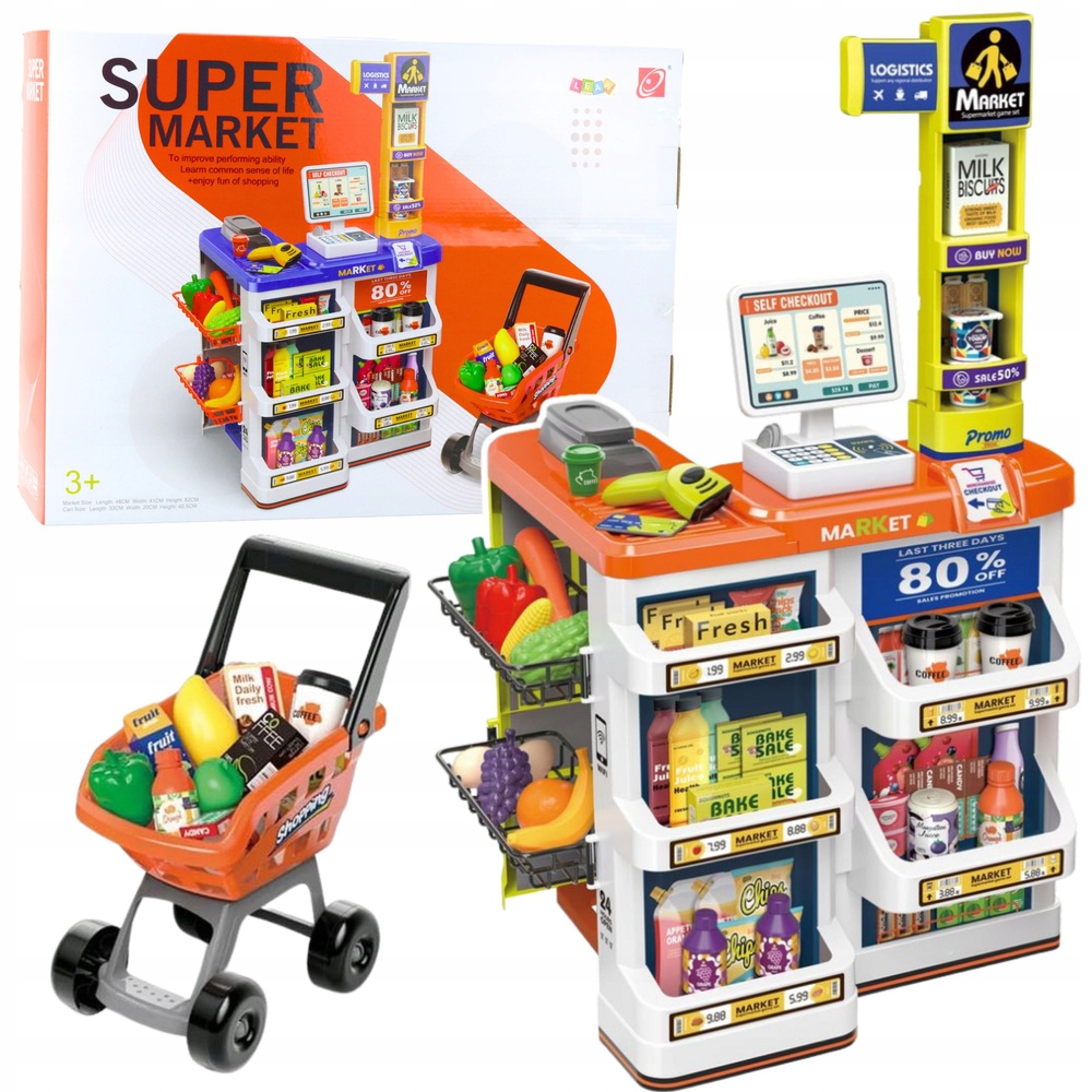 Zestaw Sklepowy Kasa Wózek Skaner Supermarket Sklepik Dla Dzieci – Realistyczna zabawa w sklep