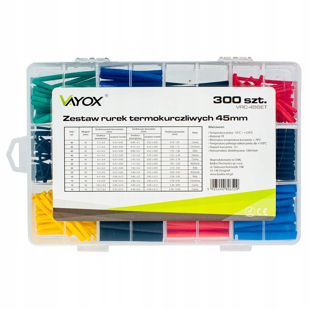 Rurki termokurczliwe 300 szt. 45mm 1-13mm VRC-300SET Vayox – Idealne do izolacji i napraw