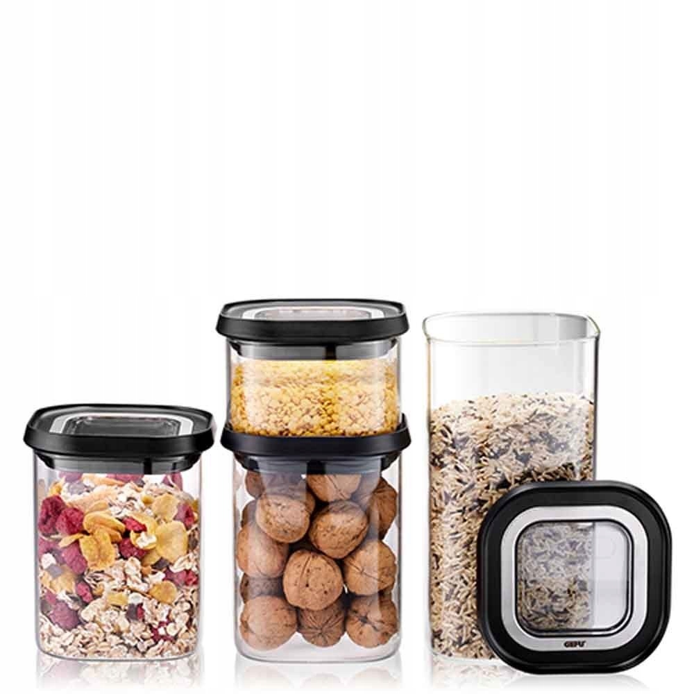 Zestaw 4 szklanych pojemników PANTRY G-12806 – Idealne do przechowywania produktów sypkich