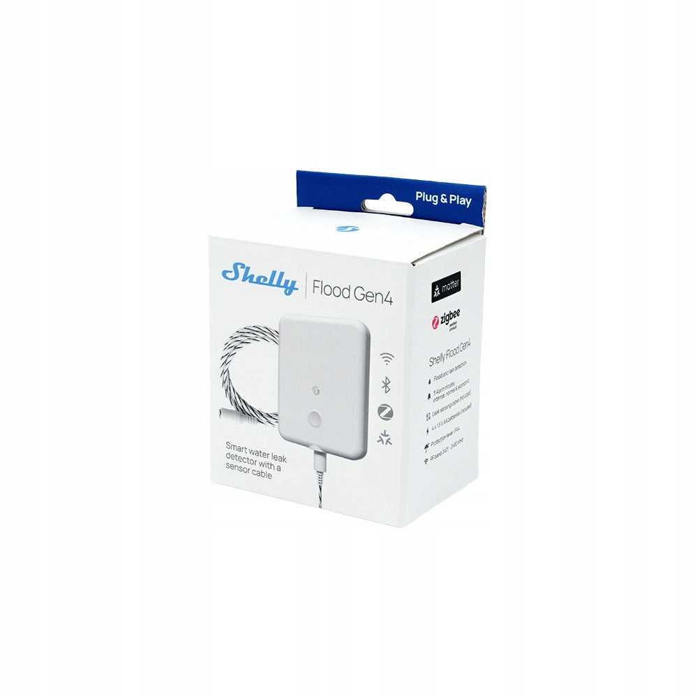 Датчик протечки Shelly Flood Gen4 WiFi/Zigbee/Matter, IP44, 4xAA (S4SN-0071A)