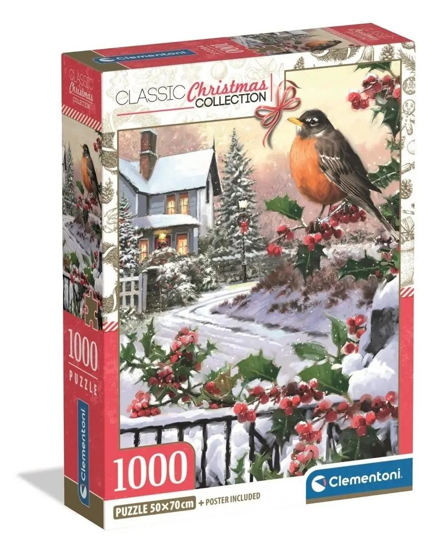 Puzzle 1000 Xmas Coll. Robin And Holly Bushes – Idealna zabawa dla całej rodziny