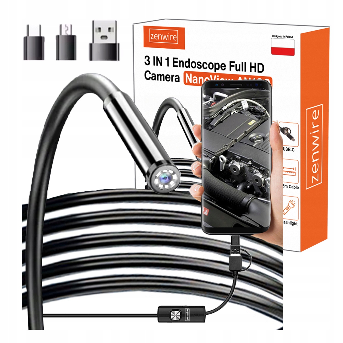 Kamera Inspekcyjna Warsztatowa Endoskop do Telefonu Android Rur USB-C 3,5m Zenwire AN100 – Twoje narzędzie do inspekcji