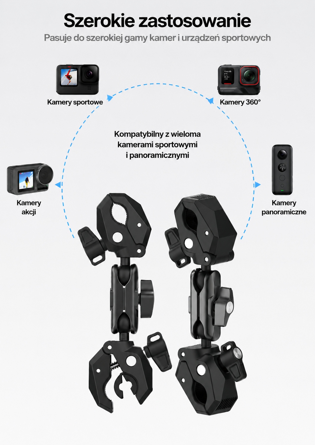 Uchwyt Pomocniczy Do Kamer GoPro DJI Insta360 Zacisk Rura 360 – Idealne mocowanie dla aktywnych