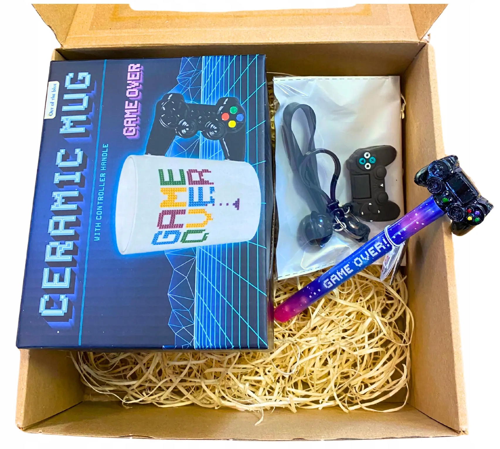 Zestaw dla Gracza - Kubek GAME OVER + Długopis z Kontrolerem + Czarny Brelok z Padem