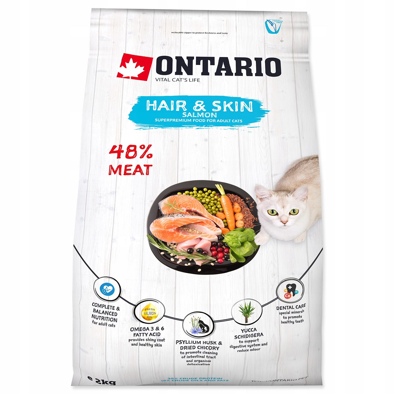 Ontario Cat Hair & Skin 2kg – Pełnowartościowa karma dla dorosłych kotów