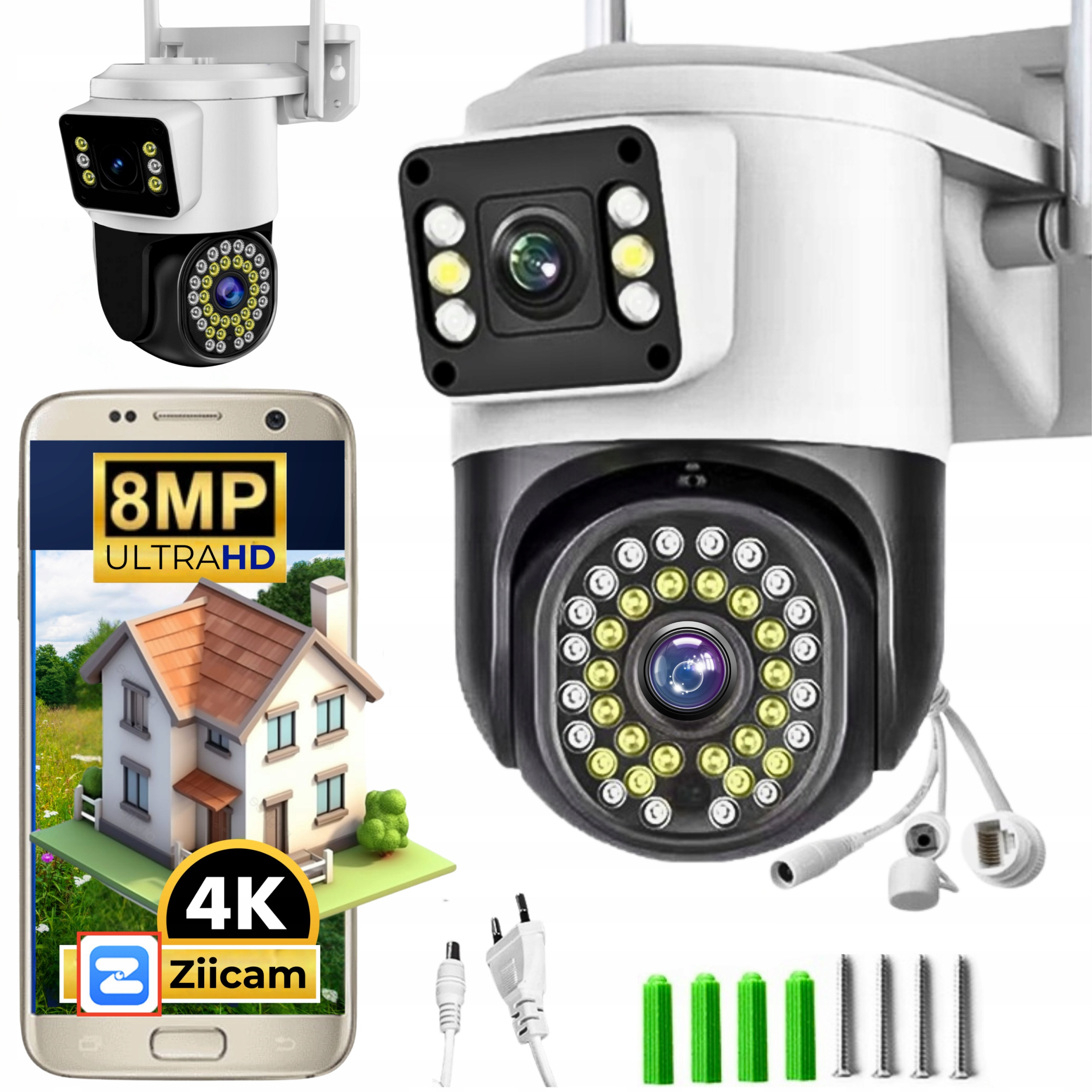 Podwójna Kamera Wifi Zewnętrzna 8MPx Obrotowa ULTRA HD Biała - Bezpieczeństwo na wyciągnięcie ręki