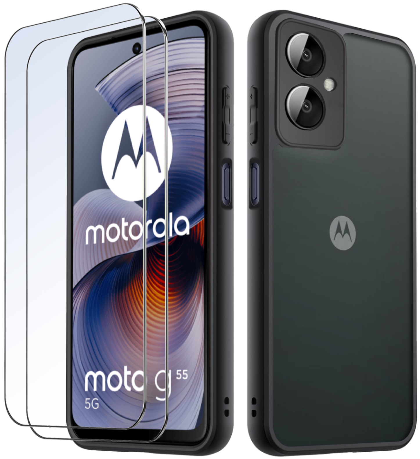 Etui do Motorola Moto G55 5G MATOWE WZMACNIANE CZARNE ZESTAW 2x SZKŁO – Ochrona na najwyższym poziomie