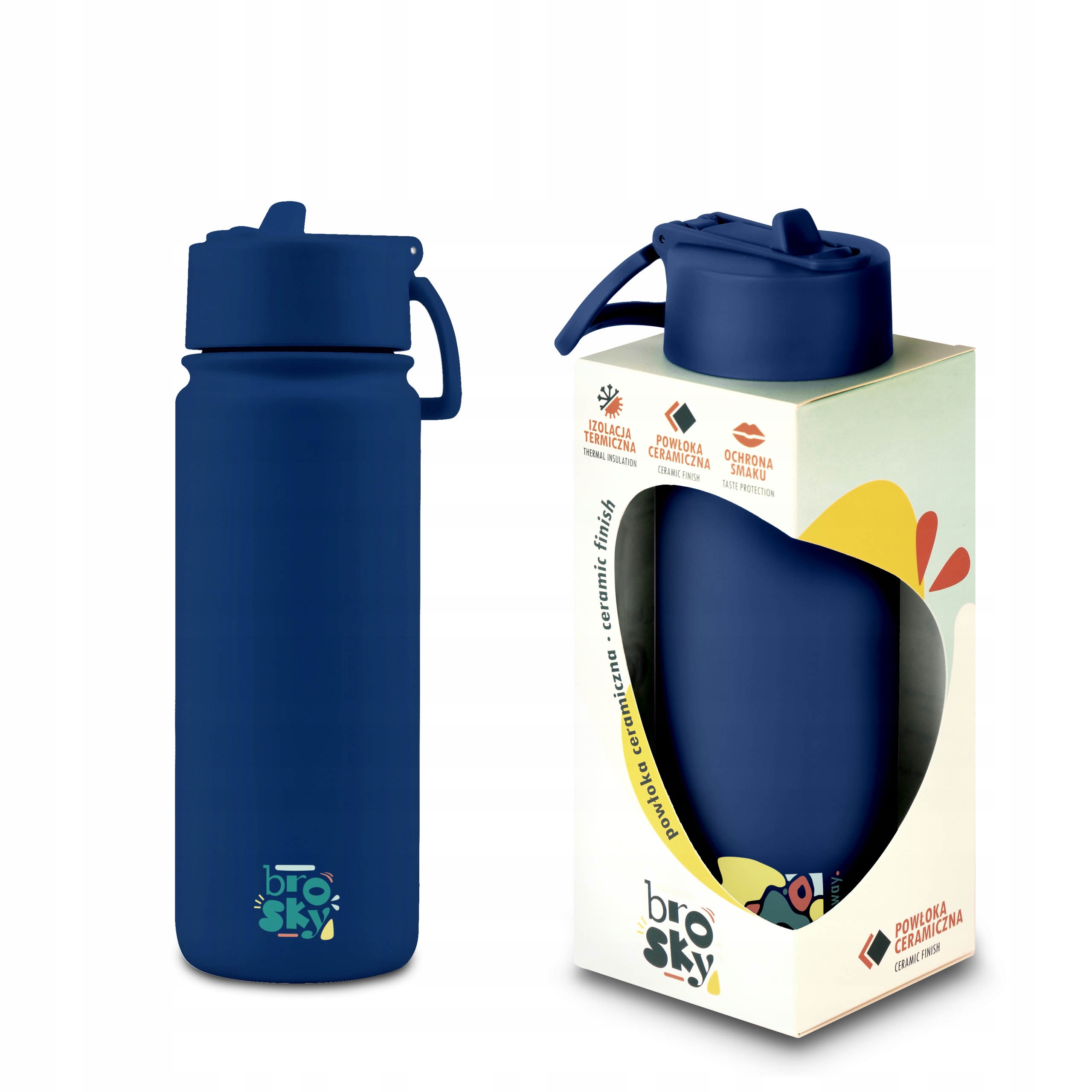 Brosky Abstract Granatowa stalowa butelka termiczna ze słomką 550 ml – Idealny towarzysz na co dzień