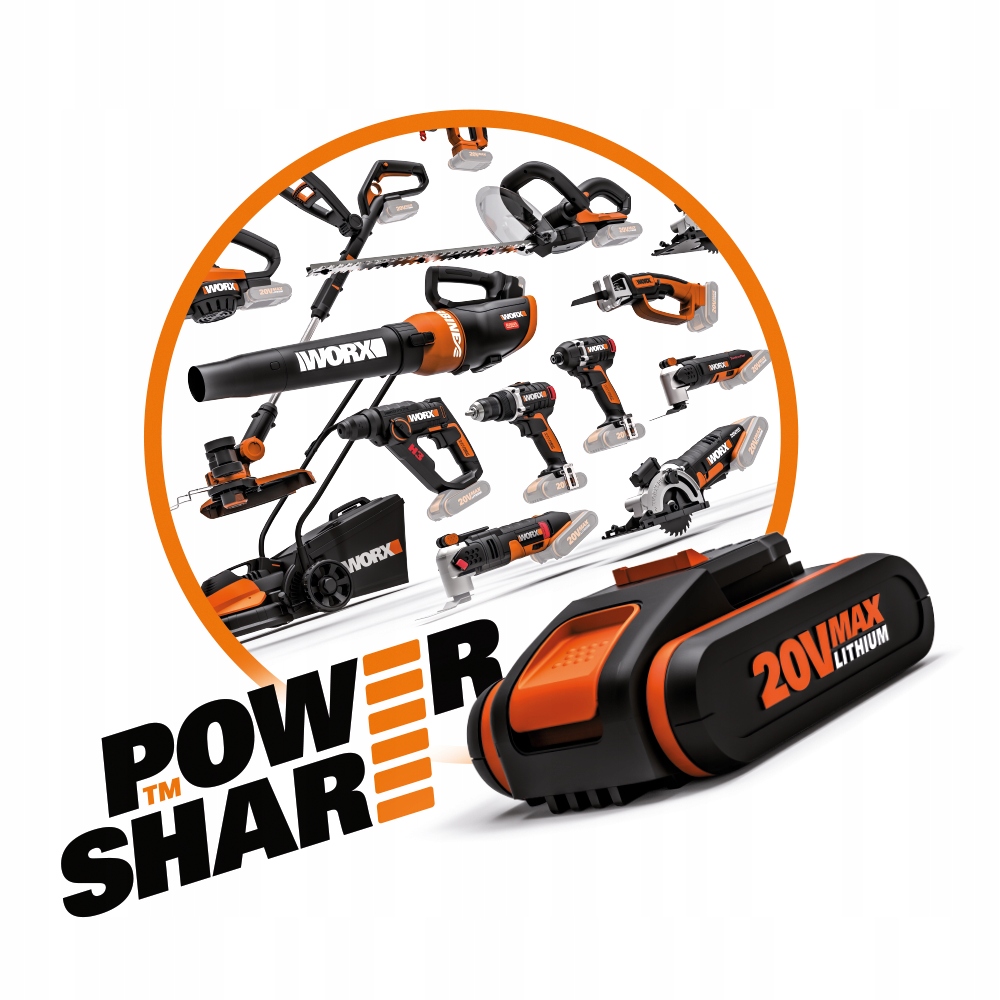System PowerShare™ – Akumulatory 20 V dla wszystkich narzędzi WORX