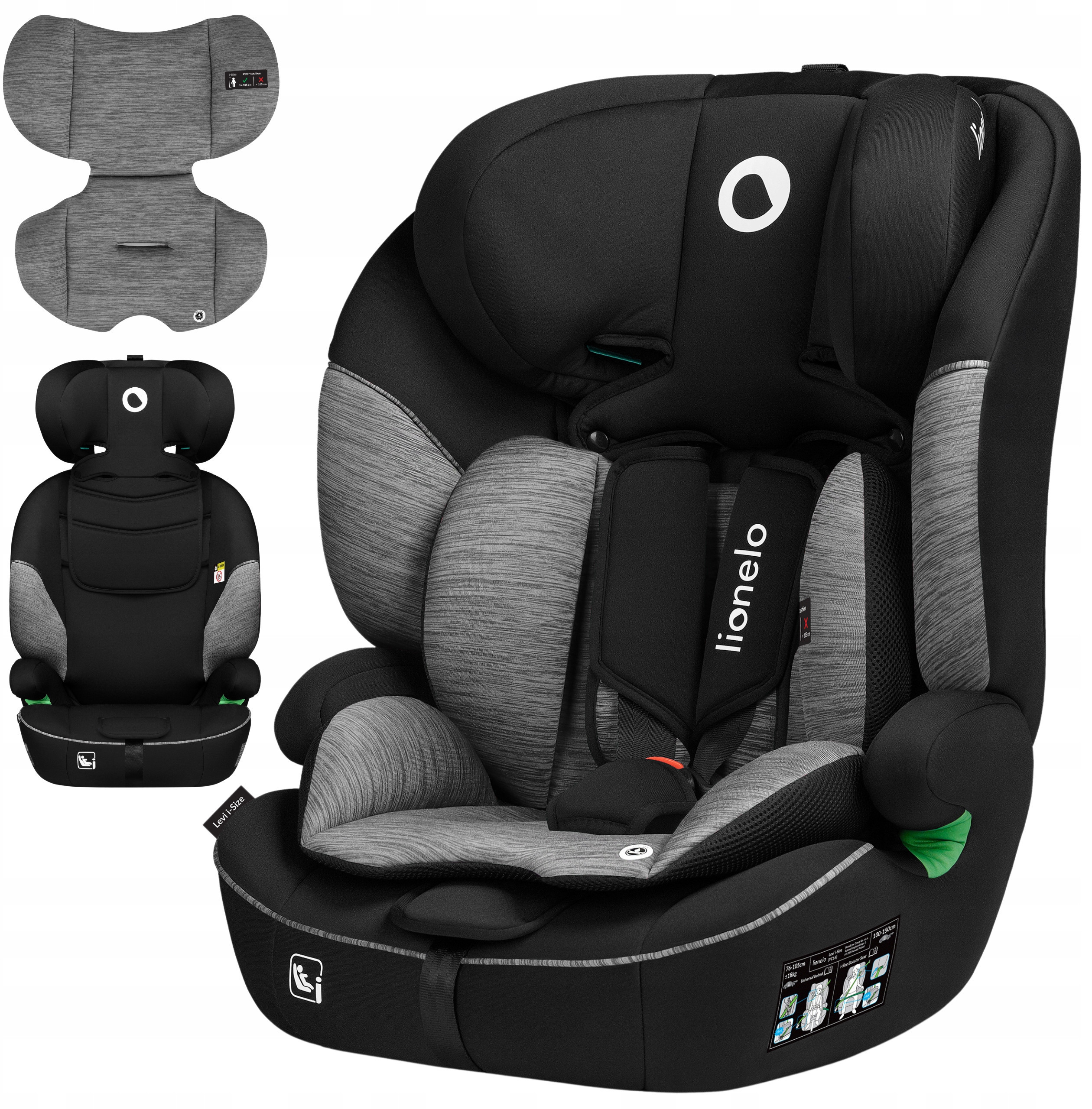 Autokėdutė Levi i-Size 9-36 kg, Black Grey – Bezpieczna podróż dla Twojego dziecka