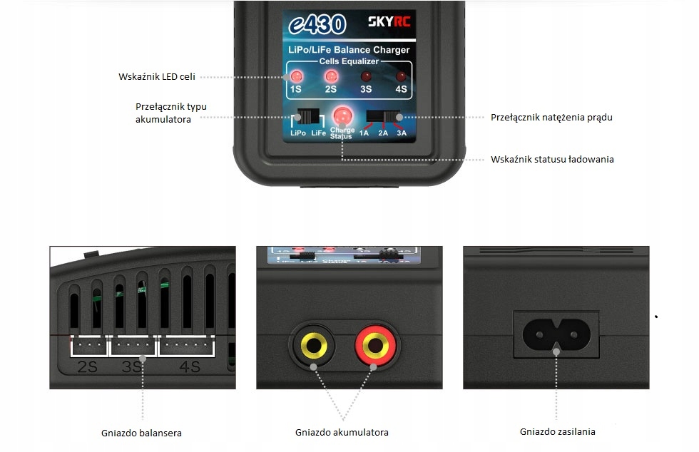 Wybór prądów ładowania: 1A, 2A, 3A