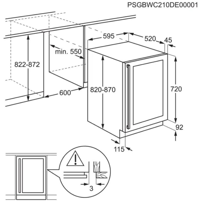 Wymiary i instalacja chłodziarki AEG