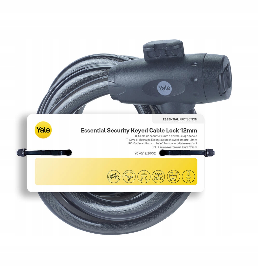 Yale Essential Security Keyed Cable Lock 12mm – Bezpieczne zabezpieczenie dla Twojego roweru