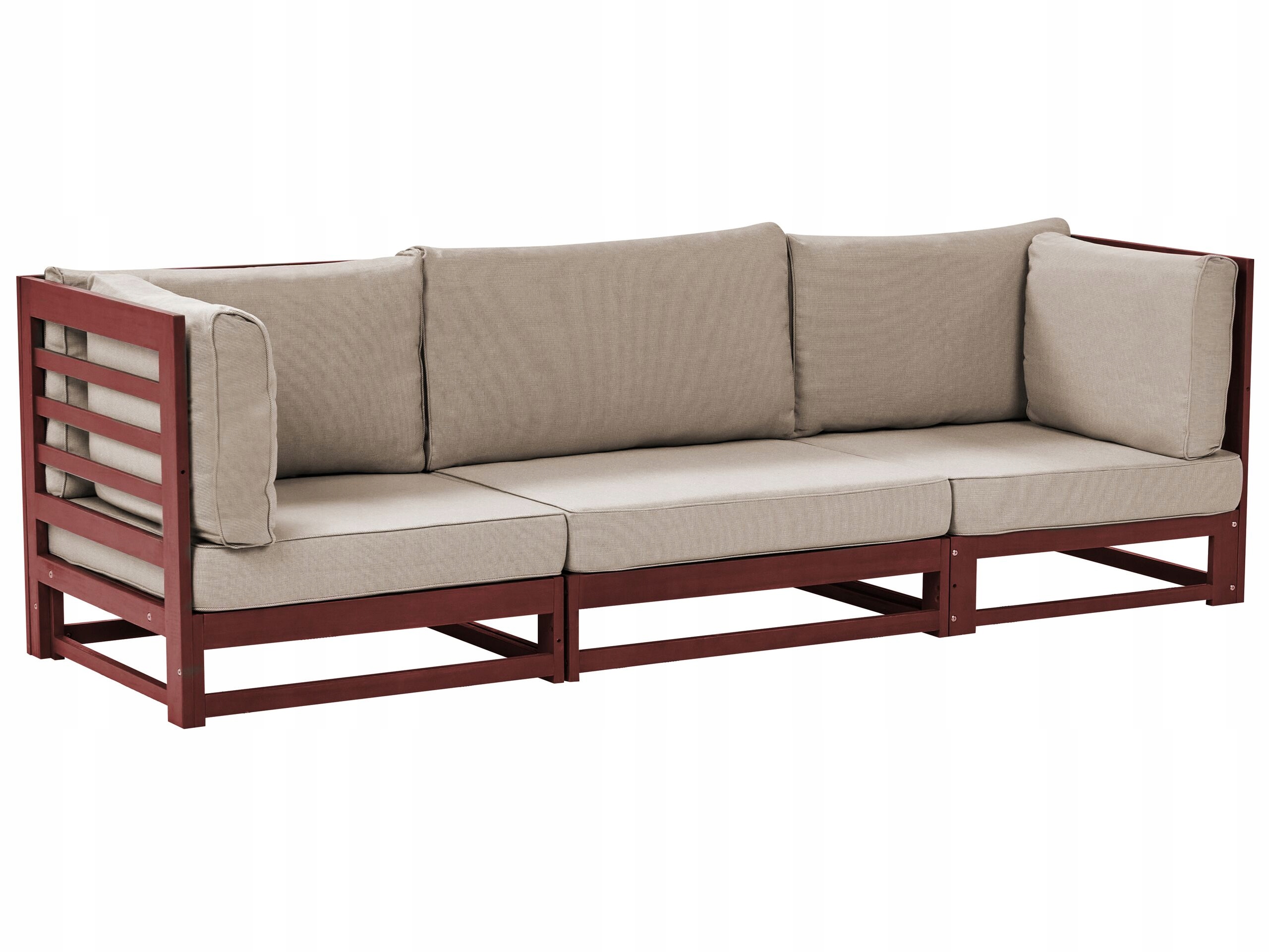Sofa ogrodowa drewniana 3-osobowa mahoniowy brąz TRANI – Komfort i styl w Twoim ogrodzie