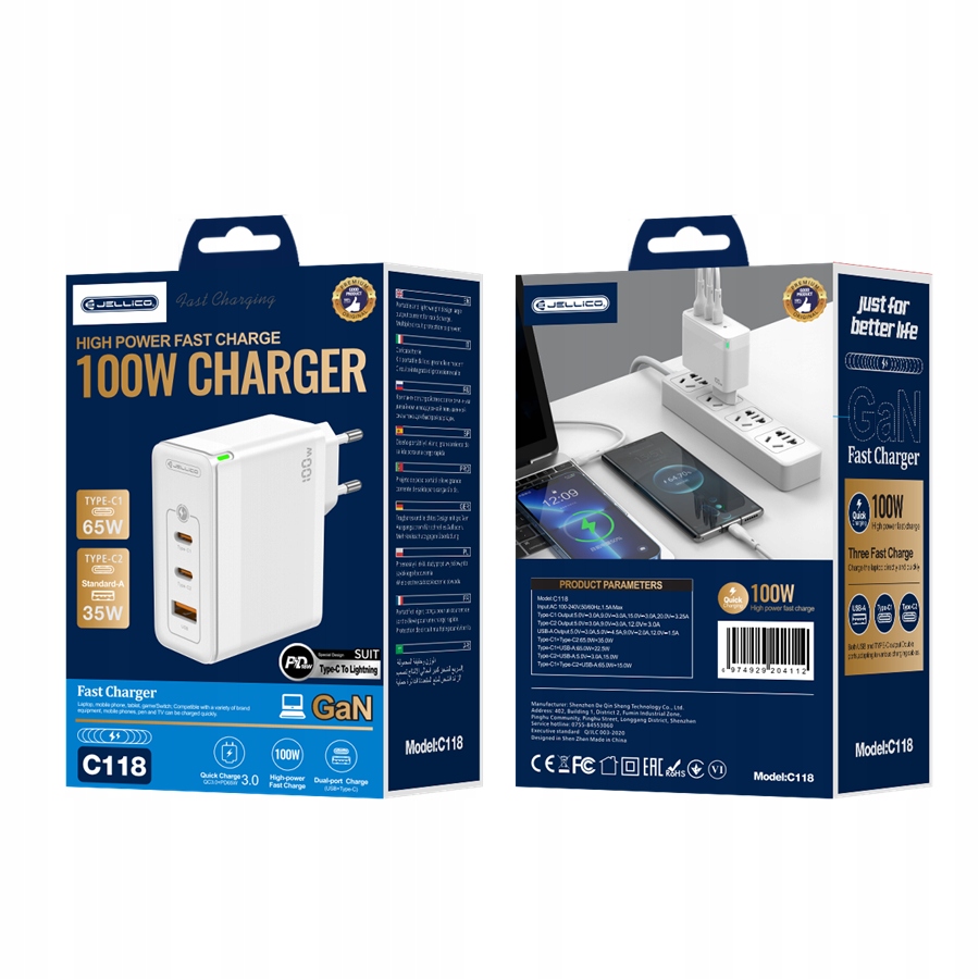 Porty USB-C i QC3.0 – Ładowanie trzech urządzeń jednocześnie