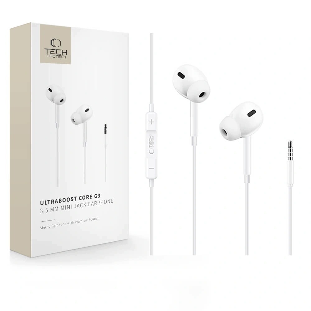 Słuchawki Tech-Protect Ultraboost Mini Jack Earphone Core G3 White – Doskonałe brzmienie w Twoich uszach