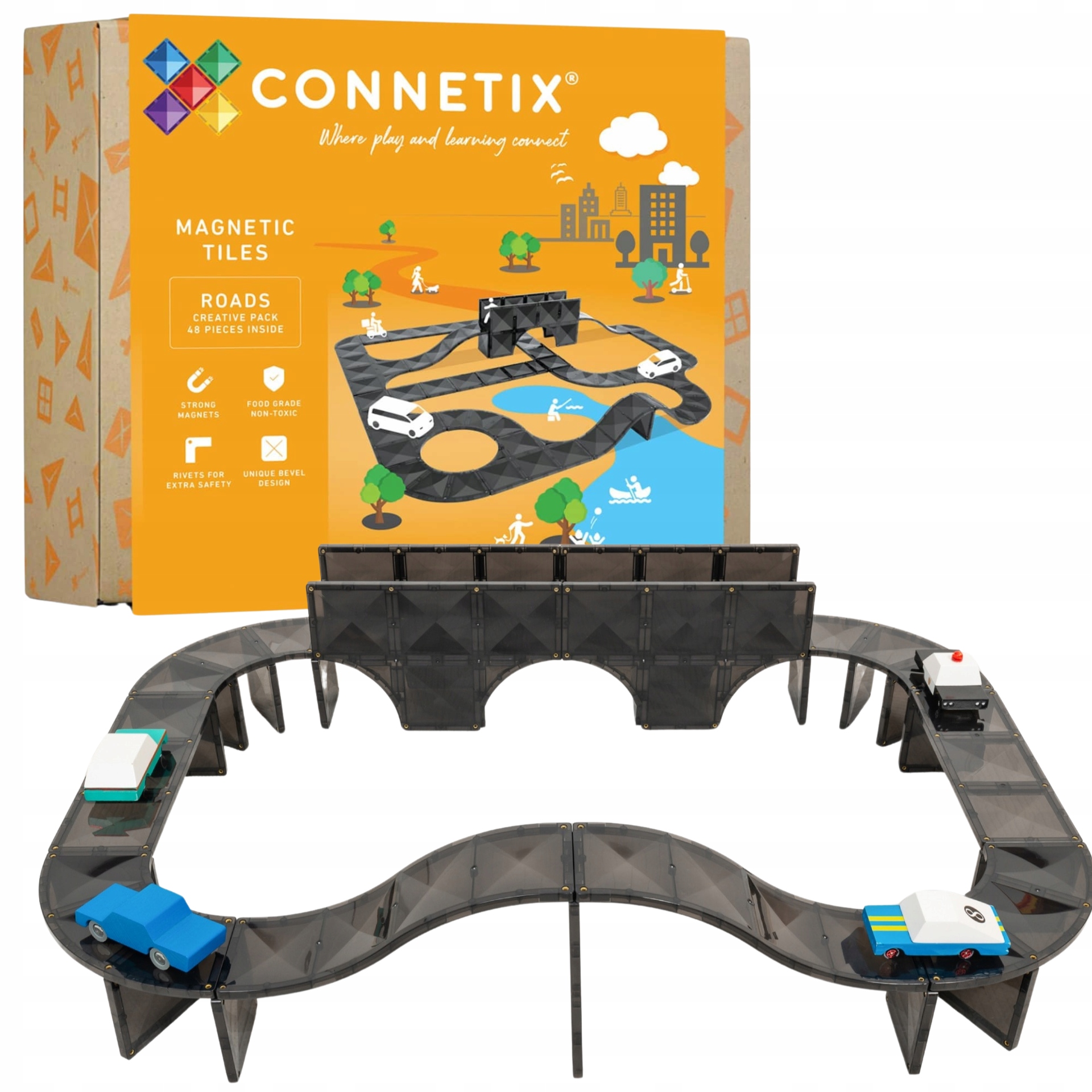 CONNETIX Creative Roads Pack 48 el – Kreatywne klocki magnetyczne dla dzieci