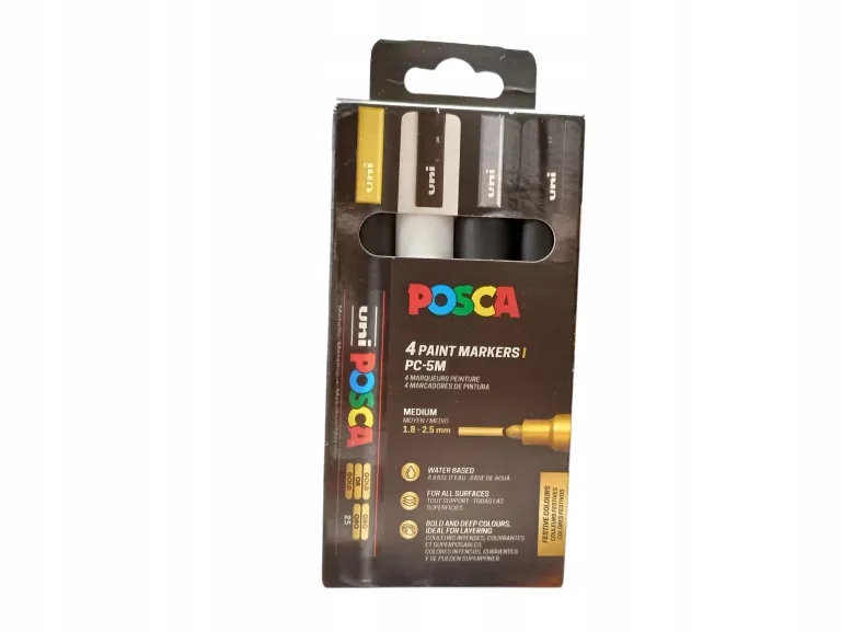 Zestaw 4 sztuk w kolorach: czarny, złoty, srebrny, biały