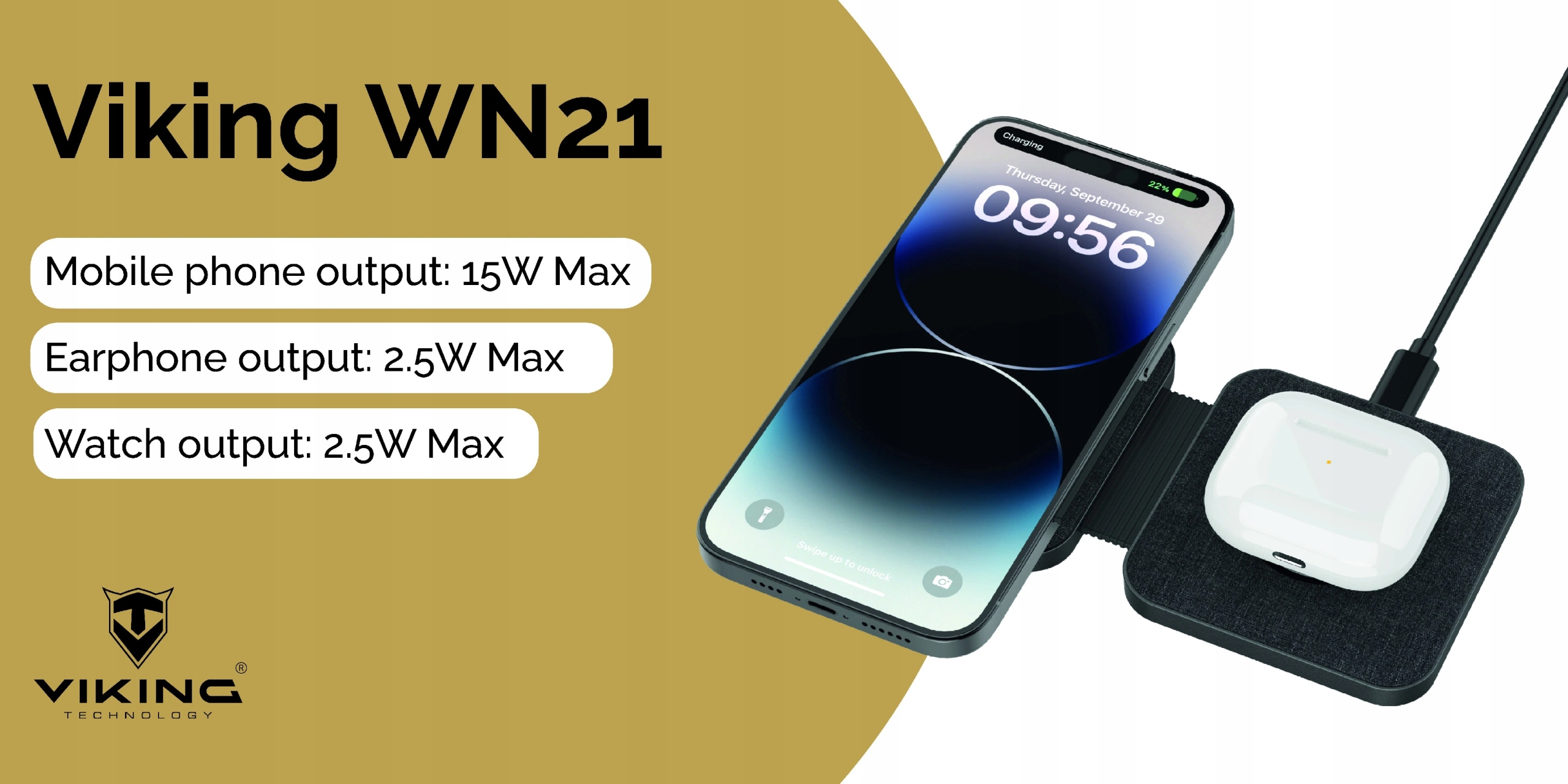 Dwa wyjścia bezprzewodowe dla jednoczesnego ładowania