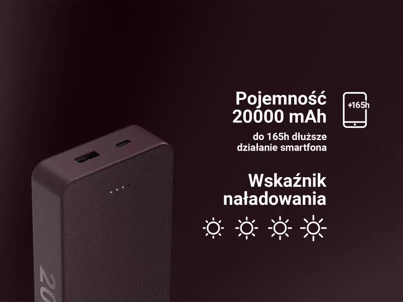 Wyświetlacz LED pokazujący poziom naładowania w czterech poziomach