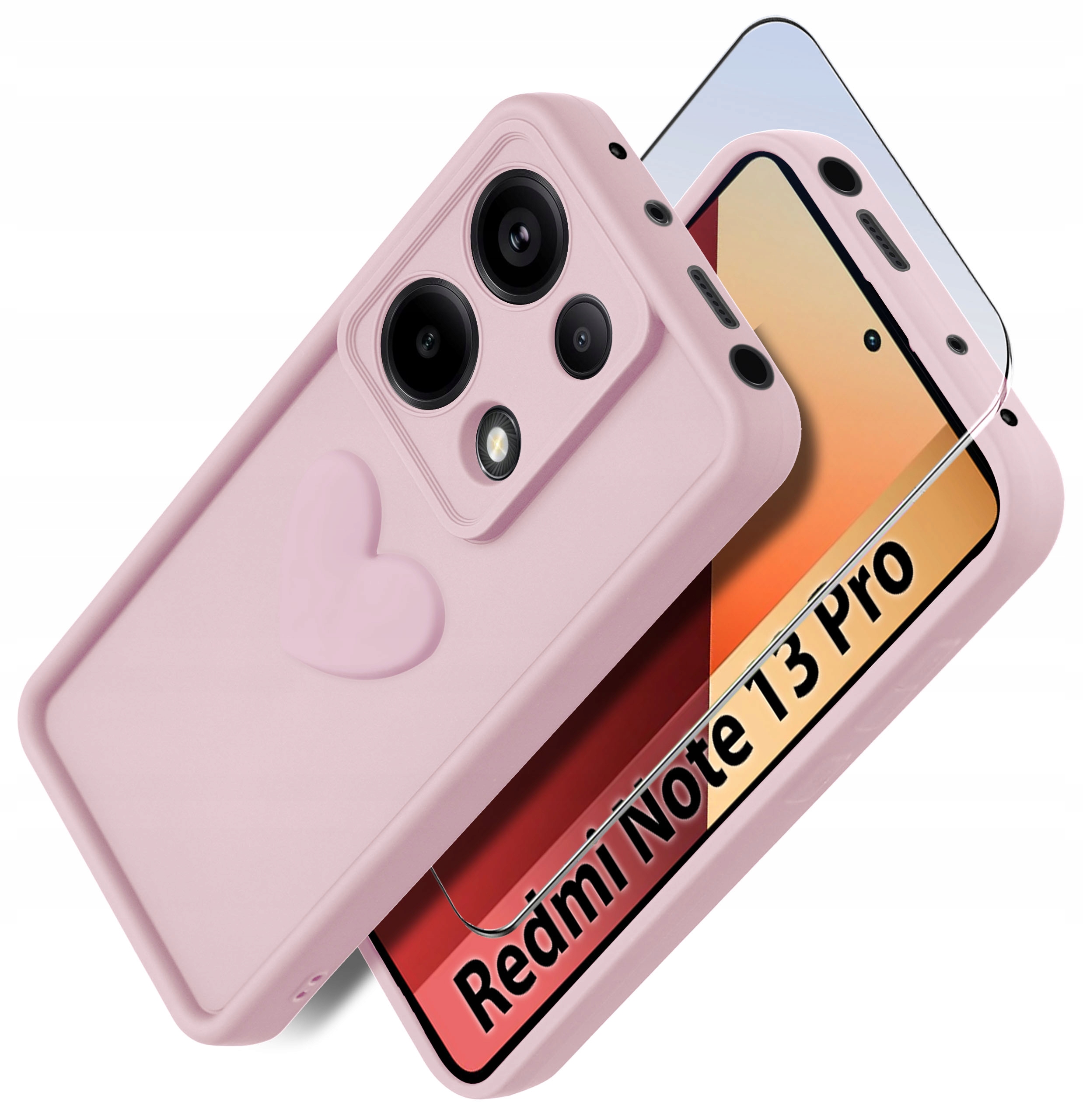 Etui do Xiaomi Redmi Note 13 Pro 4G silikonowe MATOWE serce + Szkło ochronne na ekran 9H