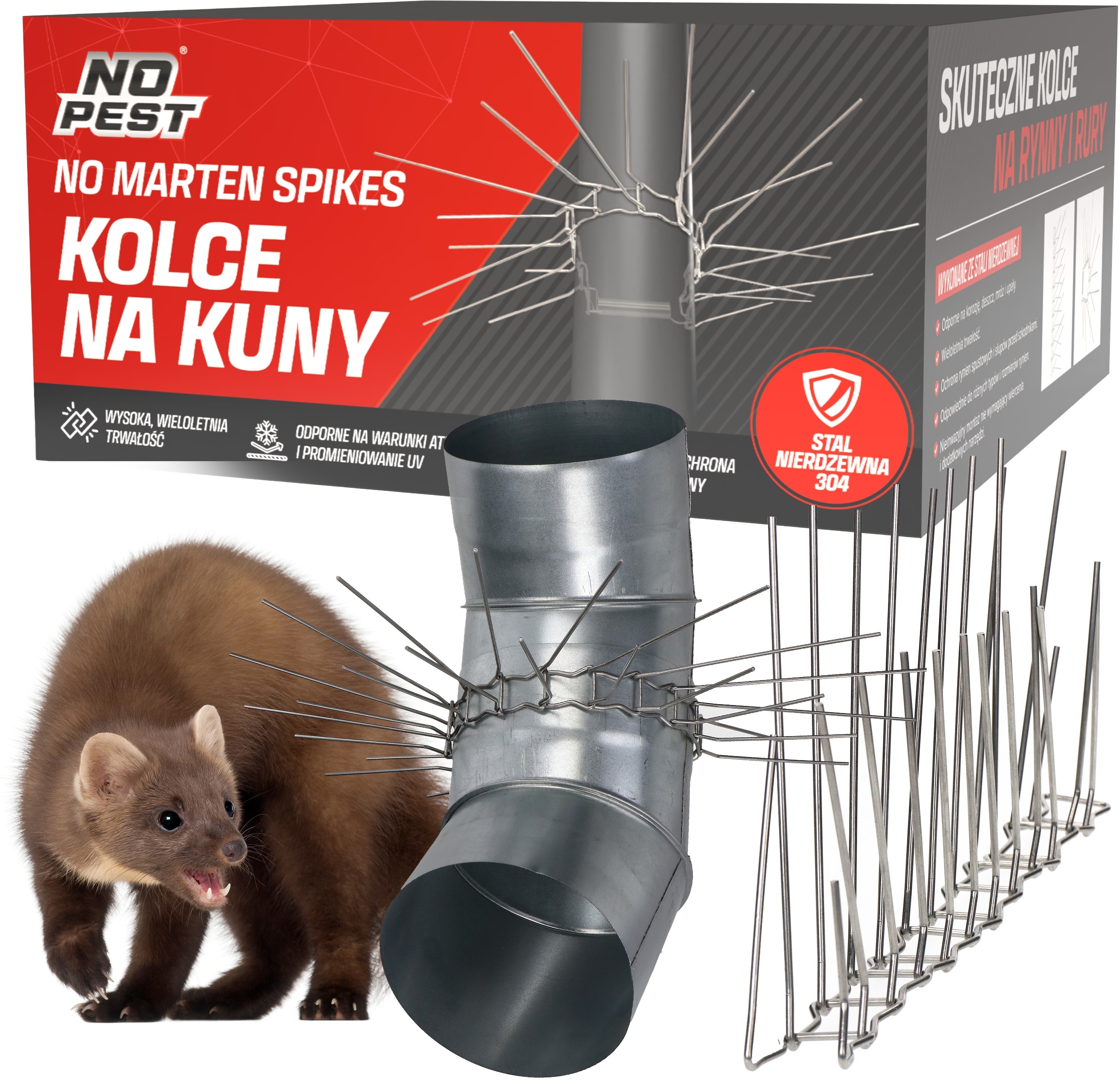 Nierdzewne Kolce na Kuny Koty Przeciw Kunom Kotom na Rynny i Rury No Pest®*