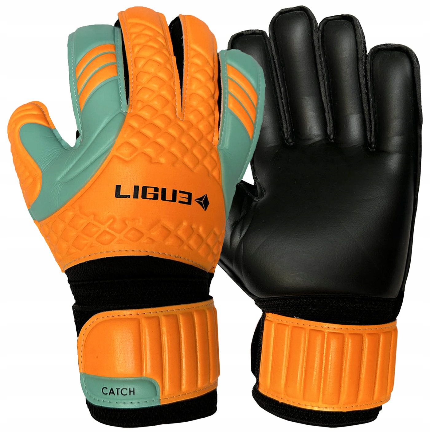 Rękawice bramkarskie Ligue Catch orange-mint green-black rozmiar 7 – Idealne dla bramkarzy