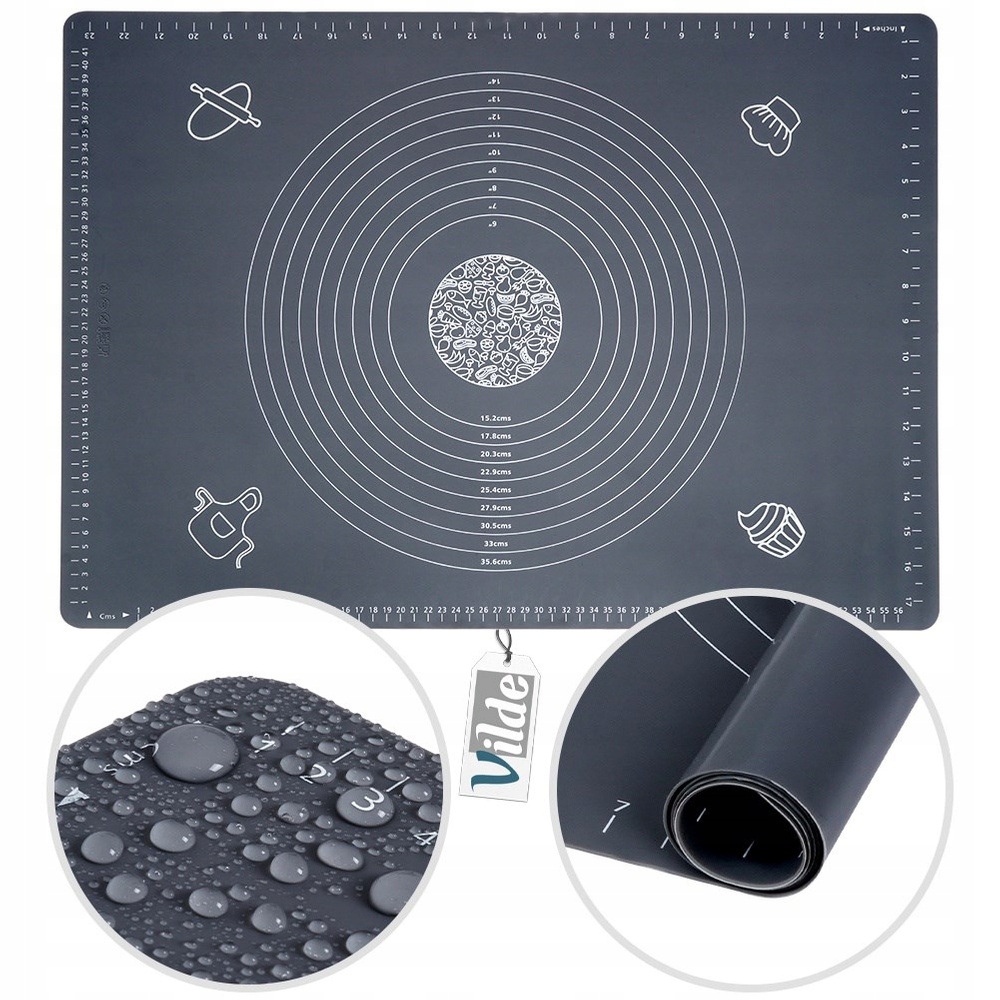 Stolnica do ciasta silikonowa mata kuchenna gruba duża 64x45cm XXL VILDE 279002 – Idealna do pieczenia i wałkowania