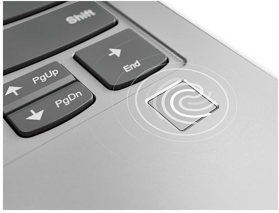 Close-up shot of the Yoga S730â€™s secure fingerprint reader