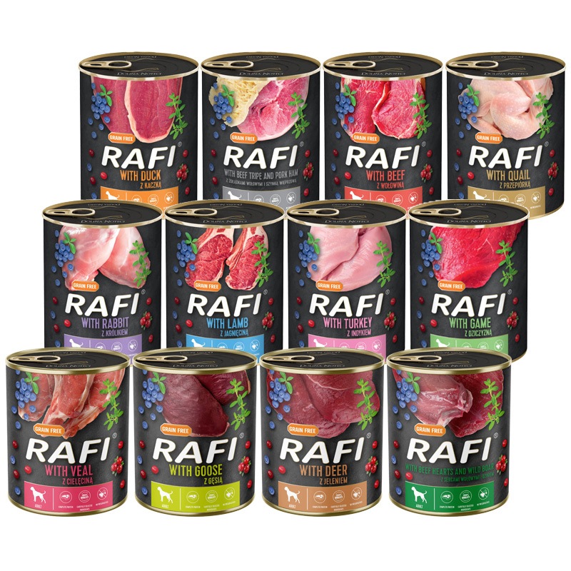 Mokra karma dla psa Rafi mix smaków zestaw 12 x 800 g – Pełnowartościowy posiłek dla Twojego pupila