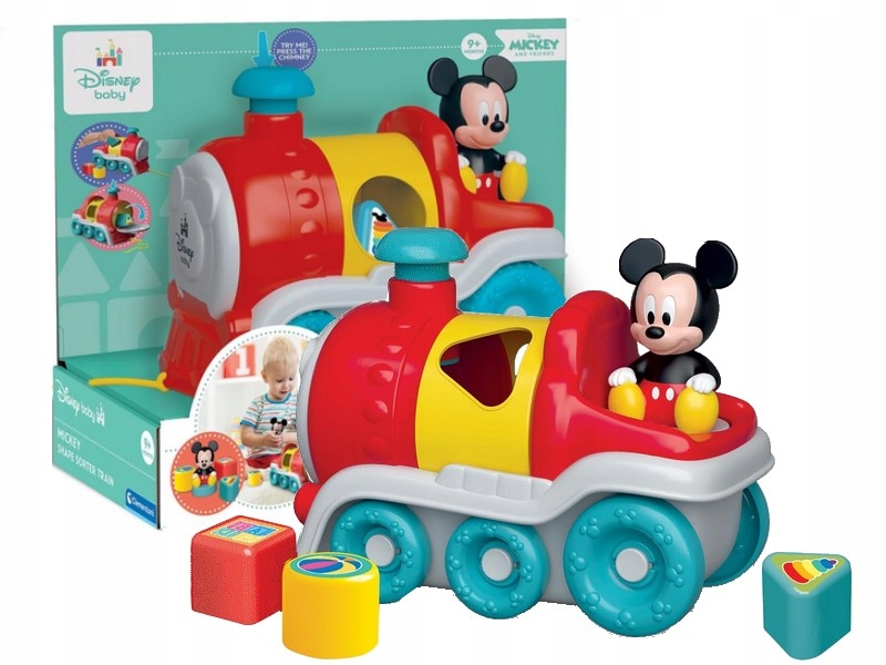 Pociąg sortujący dla niemowląt Clementoni CLE Baby Mickey 17900 – Kolorowa zabawa z Myszką Miki