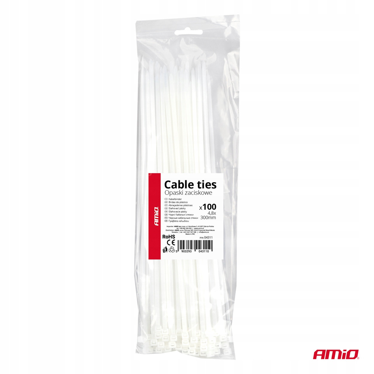 Opaski zaciskowe białe 4.8×300mm 100 szt. AMIO-04311 – Idealne rozwiązanie do organizacji