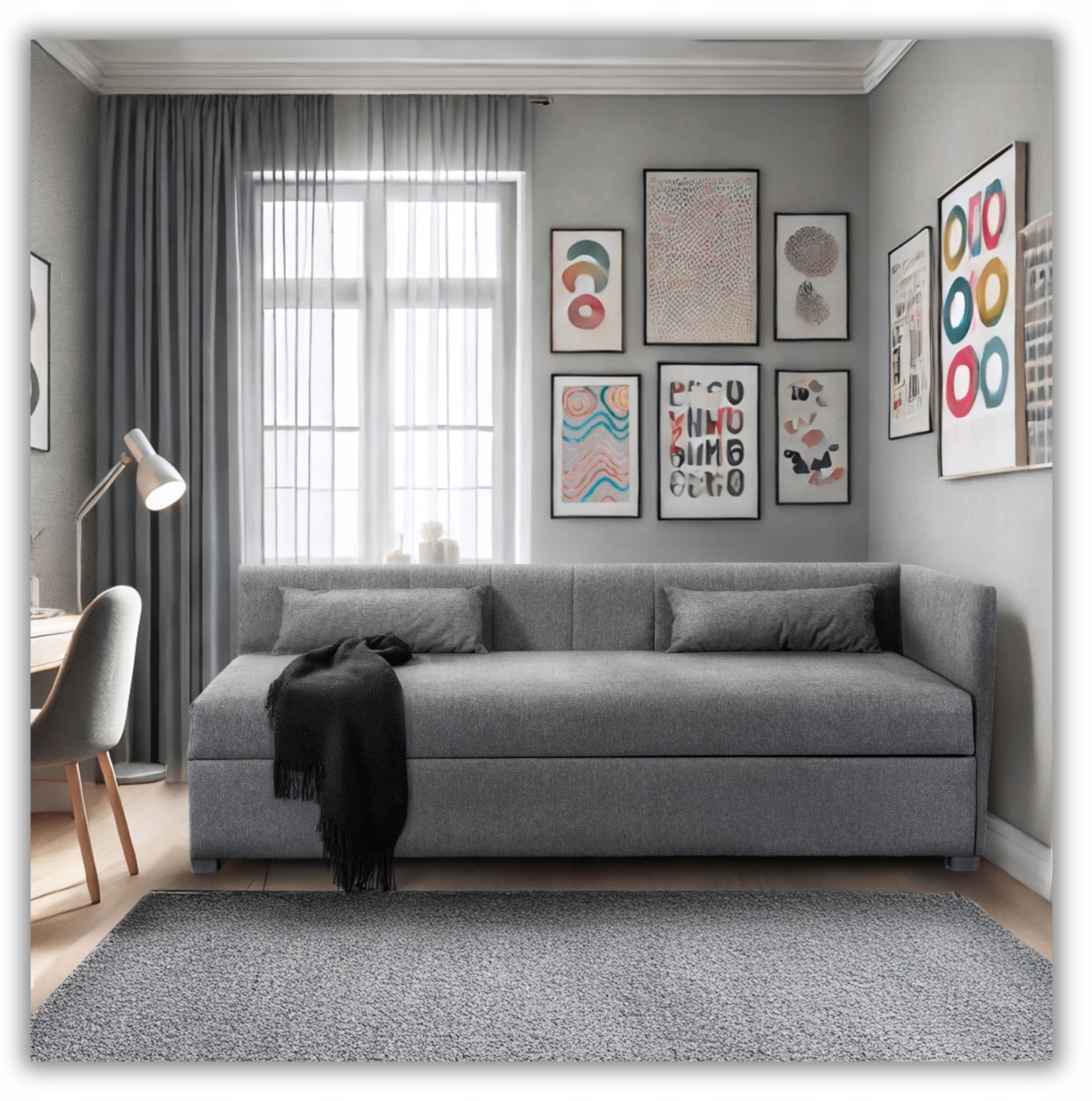 Łóżko 90x200 Młodzieżowe Tapicerowane Jednoosobowe Tapczan Szare KARO – Komfort i styl w jednym