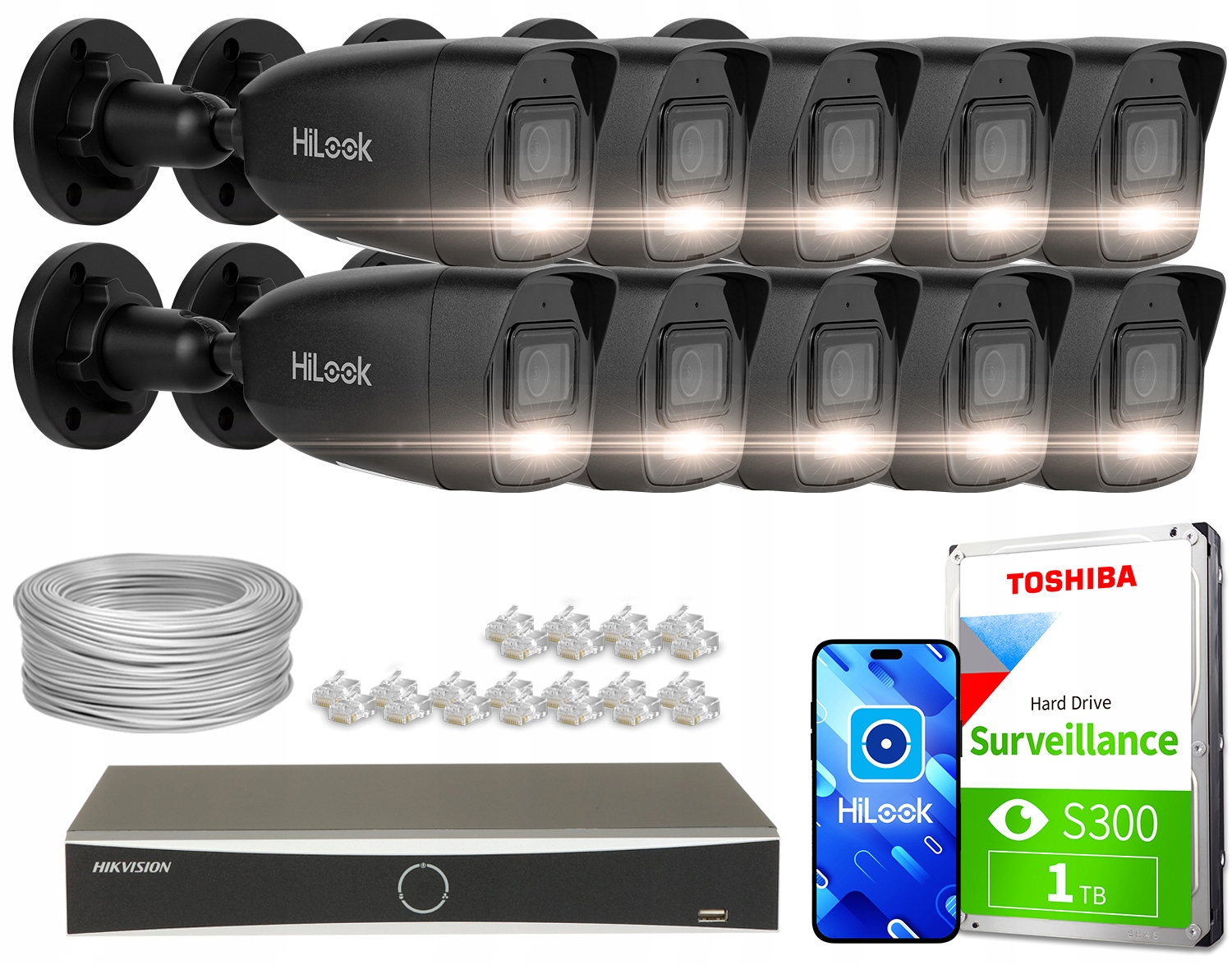Zestaw do monitoringu IP 10x IPCAM-B4-30DL DS-7616NXI-K2/16P(D) Black – Kompleksowe rozwiązanie dla Twojego bezpieczeństwa