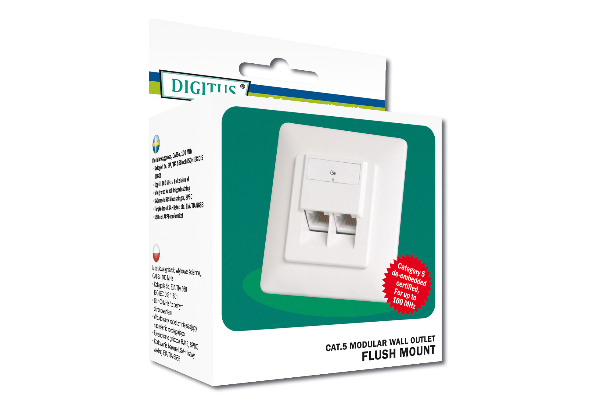 Gniazdo sieciowe Digitus CAT 5e mod wall outlet. shield - DN-9001-N – Wydajność i niezawodność w Twojej sieci