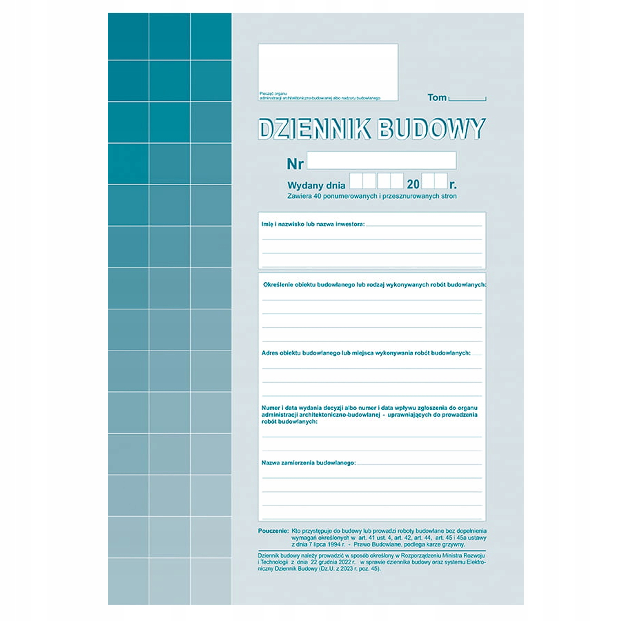 Dziennik budowy A4 603-1Z – Niezbędny element każdej budowy