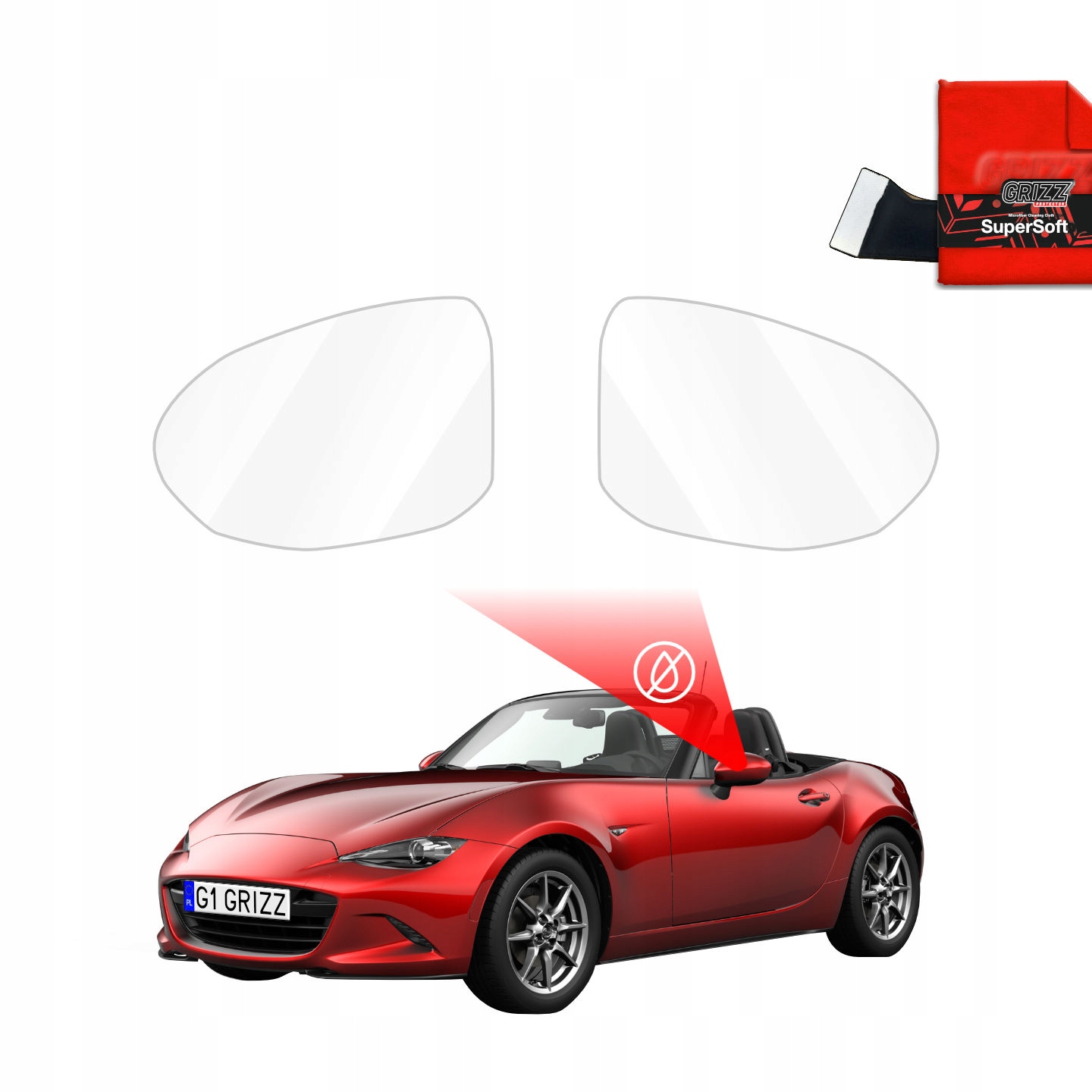 Folia przeciwdeszczowa na lusterka GrizzGlass ZeroDrop do Mazda MX-5 (2019-2025) – Doskonała widoczność w każdych warunkach