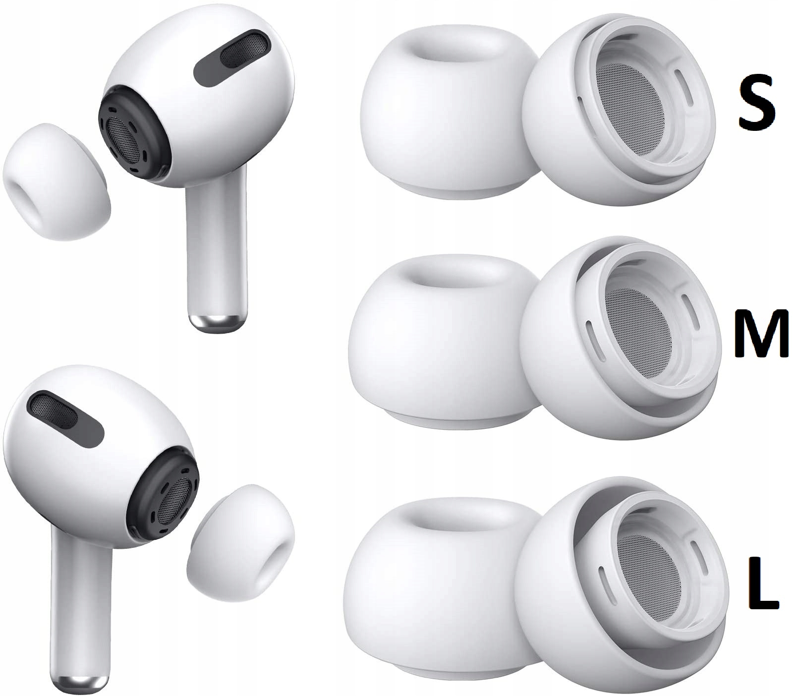 Komplet gumek w rozmiarach XS, S i L – Idealne dopasowanie do Twoich AirPods Pro