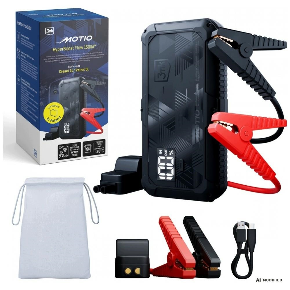 3MK HyperBoost Flow 1500A 10.000mAh Pornire portabilă pentru mașini cu lanternă – Suport de încredere în situații de urgență