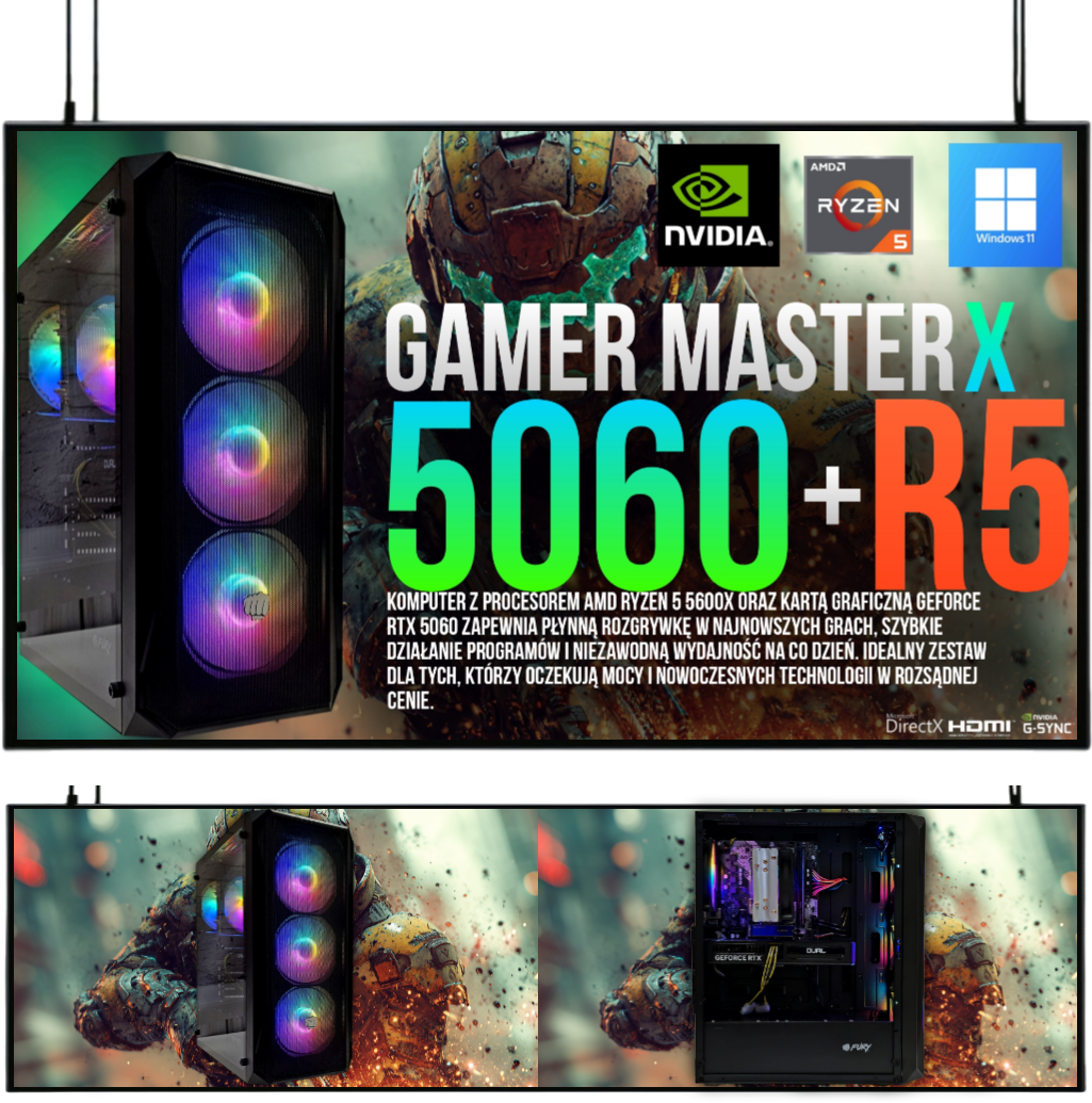 ZESTAW GAMINGOWY Ryzen 5 5600x 32GB RTX 5060 8GB +Wi-Fi +WIN11 +MONITOR 27