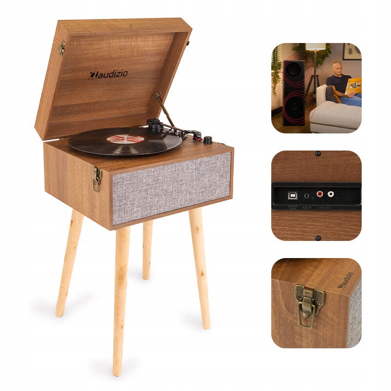 Gramofon RETRO stojący ze zdejmowanymi nogami Audizio Fremont BT – Stylowy dodatek do Twojego wnętrza