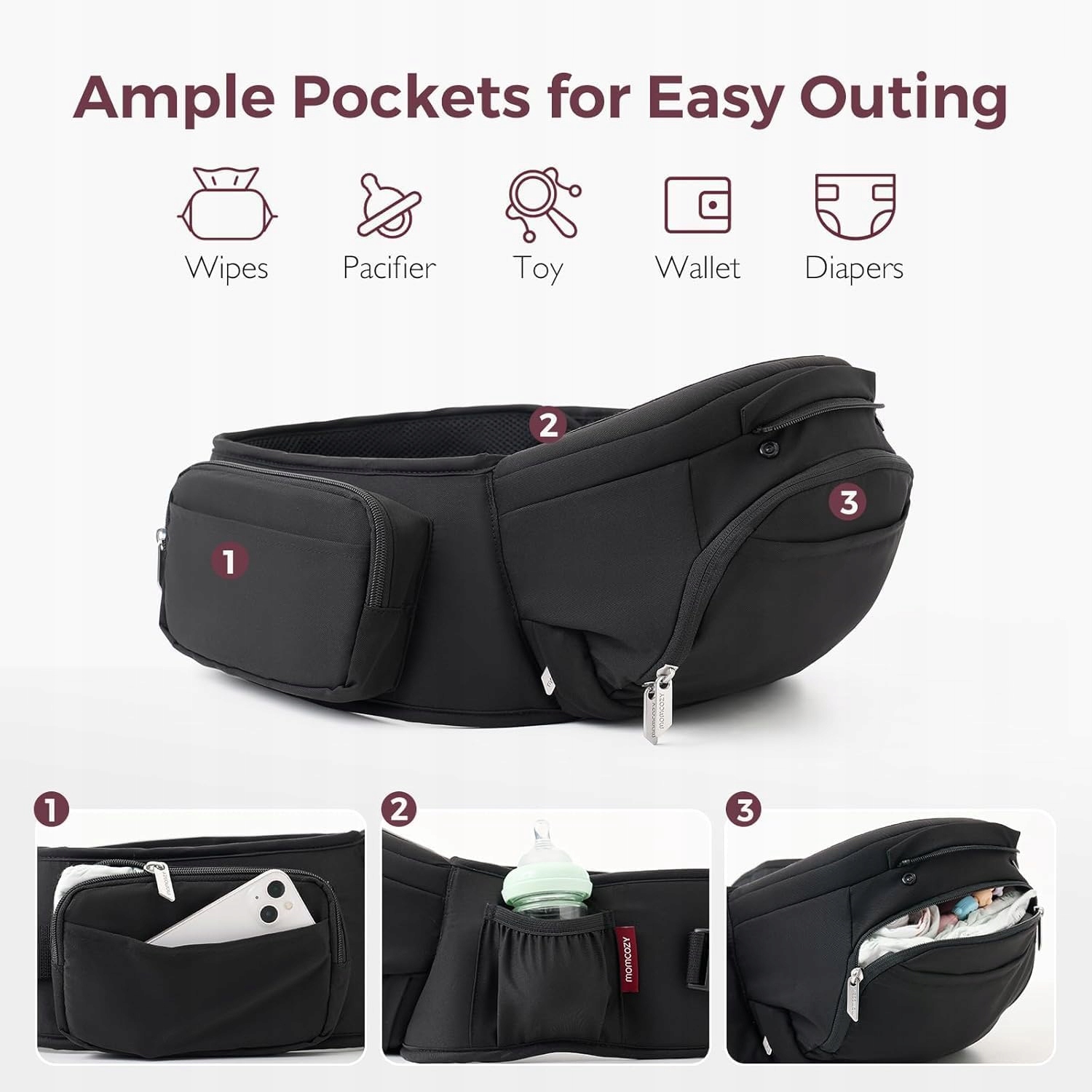 Hip Seat Baby Carrier Black Medium – Ergonomiczne nosidełko dla Twojego dziecka