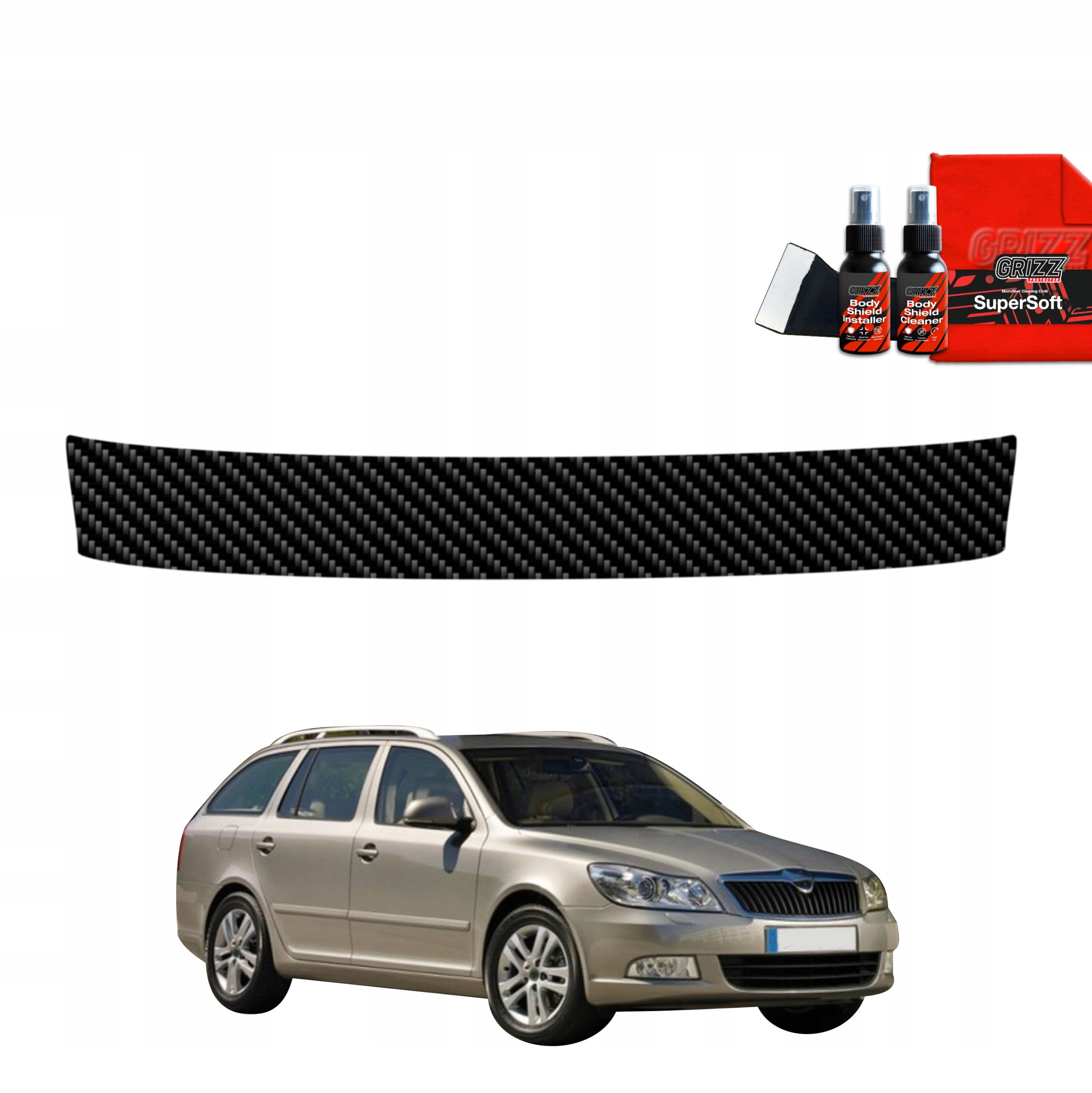 Folia karbonowa na próg bagażnika GrizzGlass BodyShield do Skoda Octavia 2 Kombi Facelifting (2008-2013) – Ochrona i styl w jednym