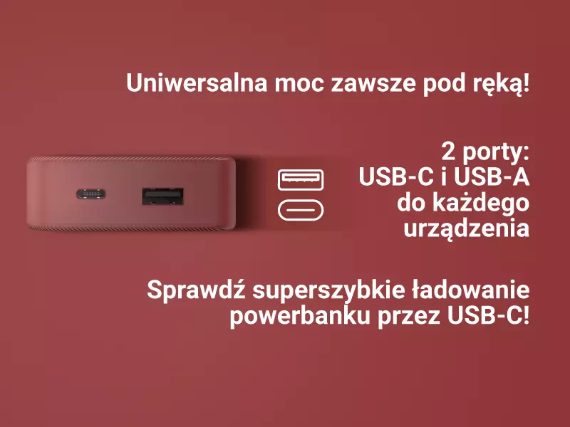 Lekki i kompaktowy powerbank z USB-C i USB-A