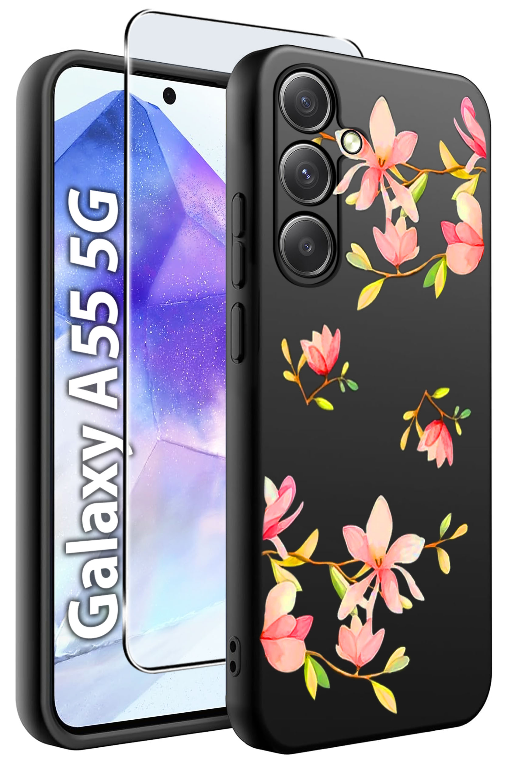 ETUI do Samsung A55 5G WZORY | SILIKONOWE MATT CASE + SZKŁO HARTOWANE 9H – Ochrona i styl w jednym