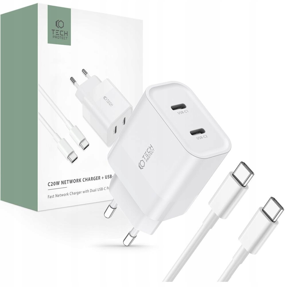 Ładowarka sieciowa Tech-Protect C20W PD20W + kabel USB-C – Szybkie i bezpieczne ładowanie