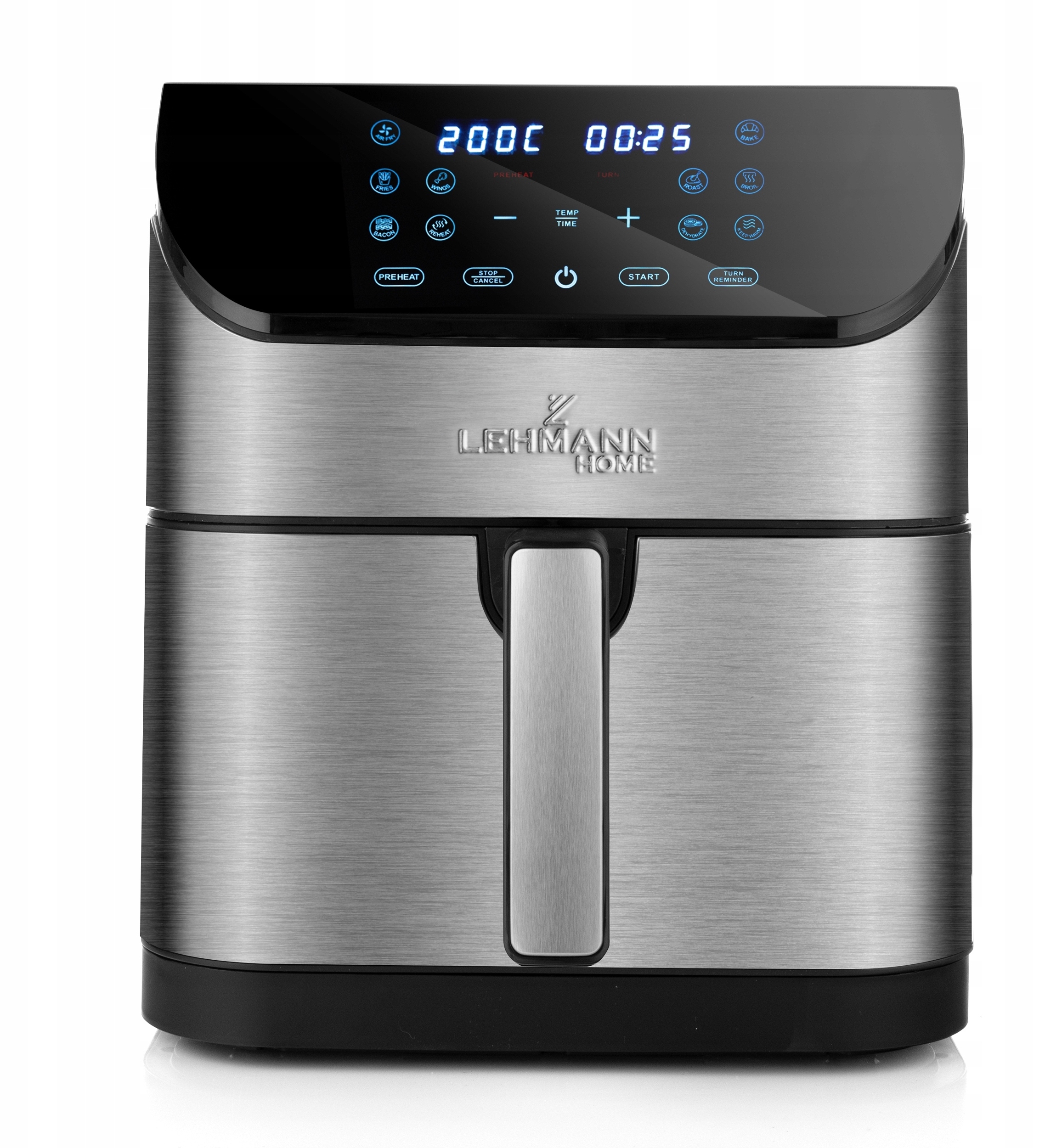 FRYTKOWNICA BEZTŁUSZCZOWA AIRFRYER 8L NIEPRZYWIERAJĄCA LEHMANN 12 PROGRAMÓW Głębokość produktu 37.6 cm