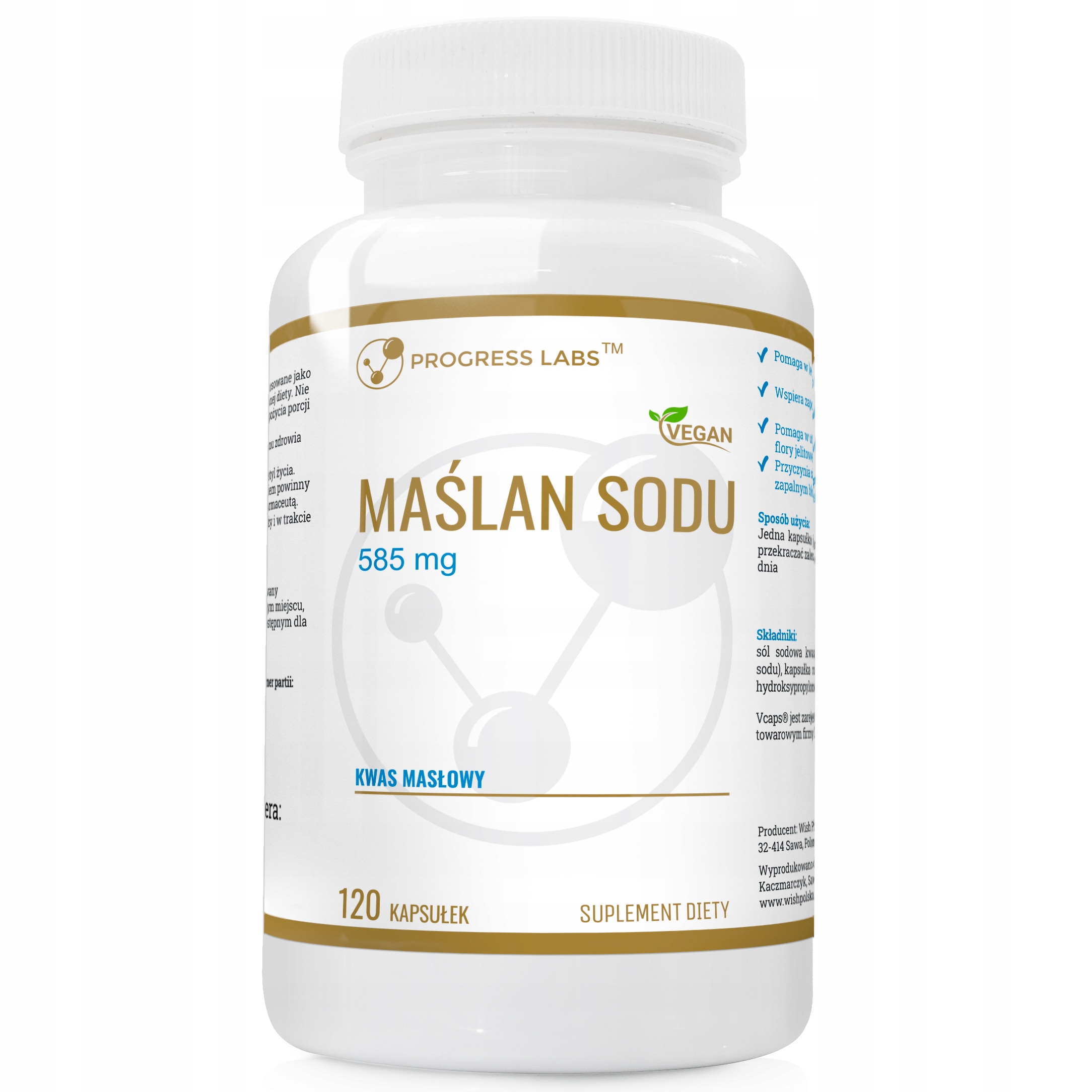 PROGRESS LABS Maślan Sodu 585mg – Suplement diety dla zdrowia jelit
