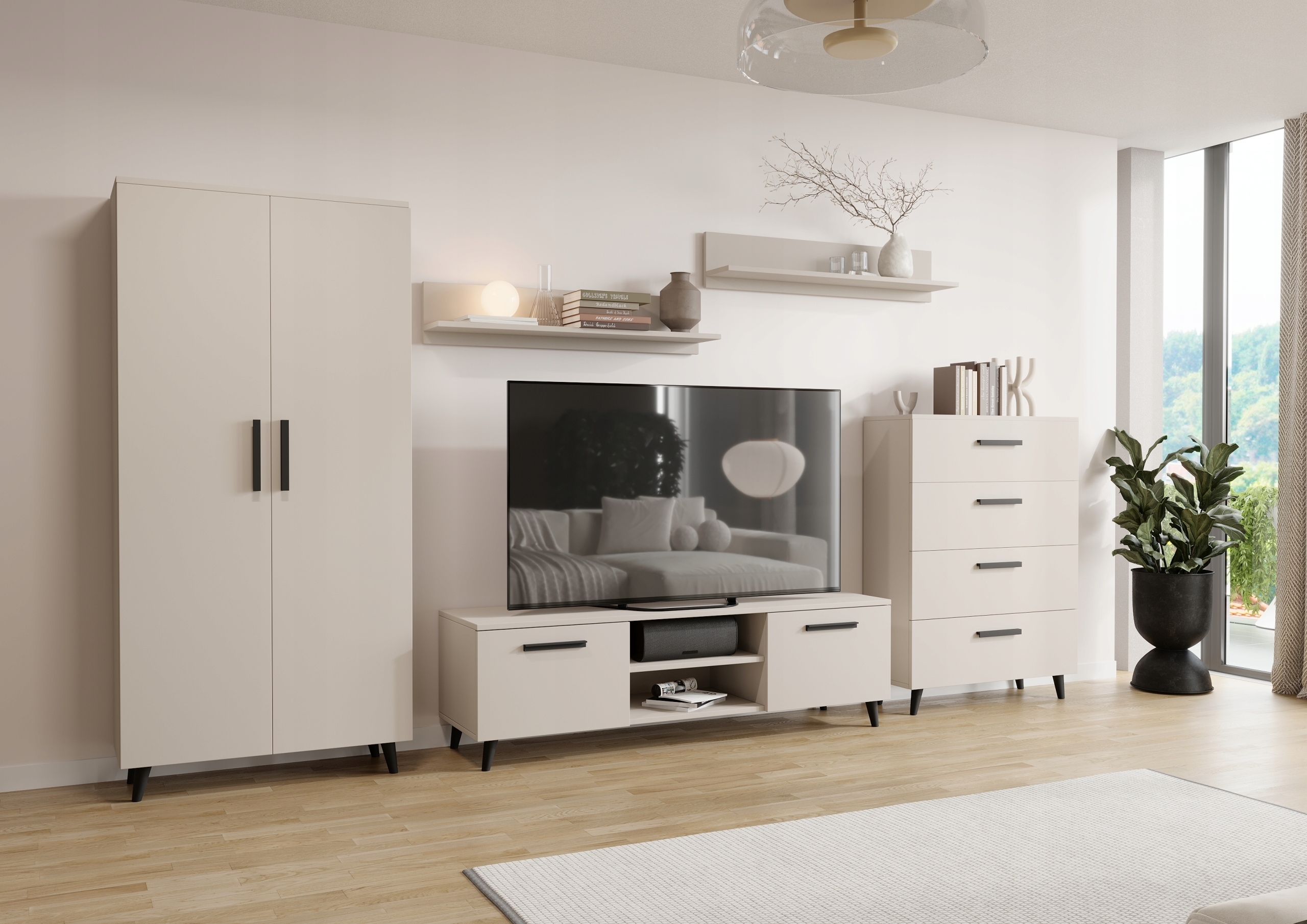 Meblościanka Nord 2 kaszmir/czarny – Elegancja i funkcjonalność w Twoim salonie